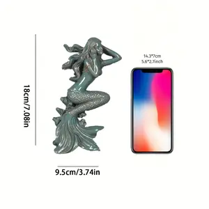 [Adventure Ready] Coastal Charm Mermaid Resin Wall Sculpture - Adventurous & Inviting Nautical Decor, Green with Sparkles, Perfect for Bathroom or Home Office, Ideal Father'S Day Gift, Mermaid Decor Hanging Artwork Mount Ornaments Decoration Artistic