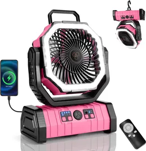 summervibes Odoland  Rechargeable Camping Fan with LED Light, Portable Multi-functional Fan with 270° swivel head,Portable Tent Fan with Timer, Oscillating Emergency Camping Fan Cordless Rotatable Battery Powered Lightweight