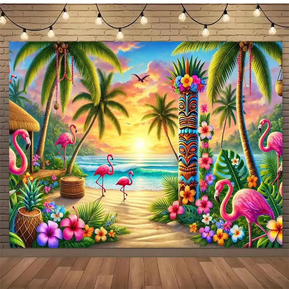 1pc Soft Polyester Tropical Throw Banner - Vibrant Flamingo, Palm Tree, Hibiscus Prints - Lightweight, Durable, Decorative Glam Backdrop for Wedding, Photo Booth Decor
