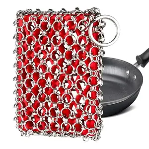 TEZZ Cast Iron Scrubber, Skillet Chainmail Scrubber for Cast Iron Pan - Chain Mail Scrubber Cast Iron Sponge - Metal Scrubber Cast Iron Skillet Cleaner, Wok, Frying Pans, Dutch Oven Cleaning Scrubber