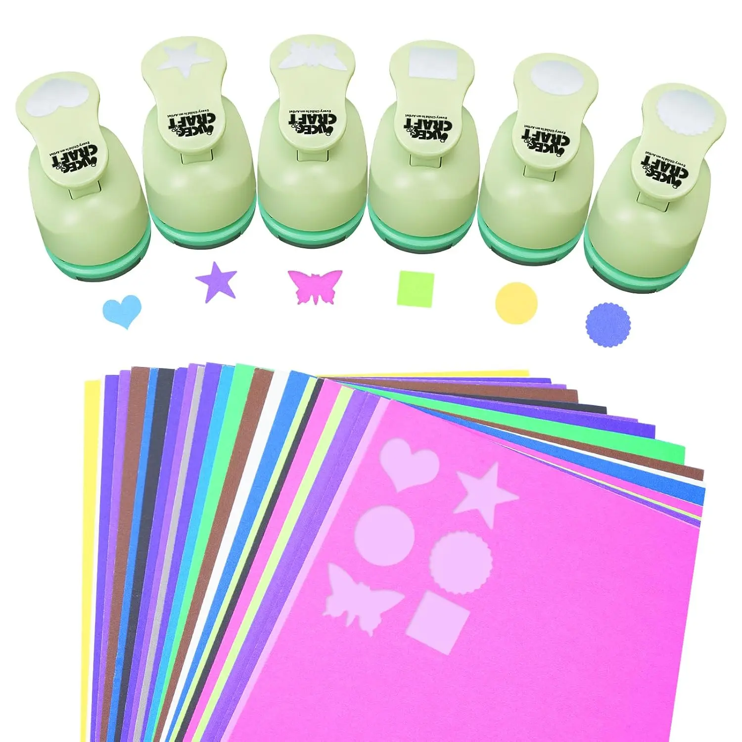 UCEC 6 PCS Craft Hole Punch 1 Inch Paper Puncher Hole Punch Shapes Crafting with 30 Craft paper