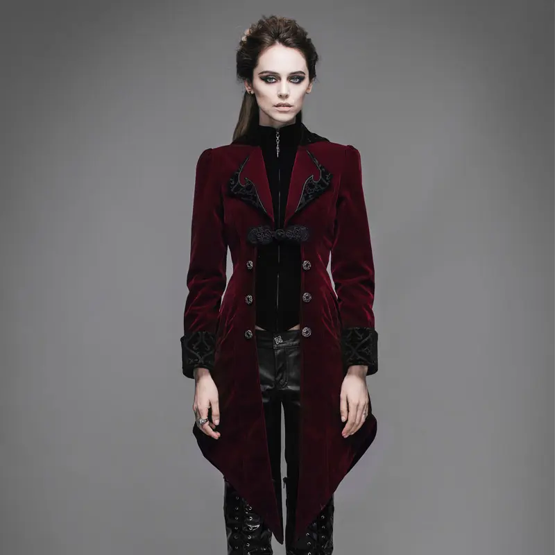 Red Womens Tuxedo Jacket Formal Winter Coat ~ Burgundy Wine ~ Unique, Anime, Cosplay, Victorian Costume, Tailcoat ~ Beautiful, High End Gift