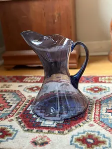 Vintage MCM Smokey Blue Glass Pitcher – (Blenko / Guildcraft ?) – Mid-Century Art Glass
