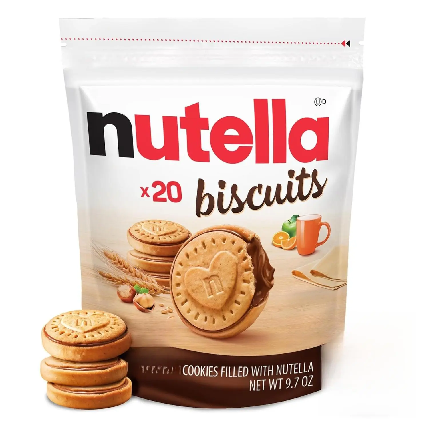 Nutella Biscuits, 20 Count Cookies, Hazelnut Spread with Cocoa, Kids Snacks, 9.7 oz