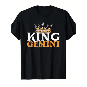 merch shirt for men Men'S King Gemini Zodiac Sign T-Shirt - Retro Astrology Graphic Tee with Gemini Lettering & Crown Design, & Orange Casual Short Sleeve Shirt for Casual Attire, Comfortable Round Neck Fit, All-Season Horoscope Apparel for Gemini Men