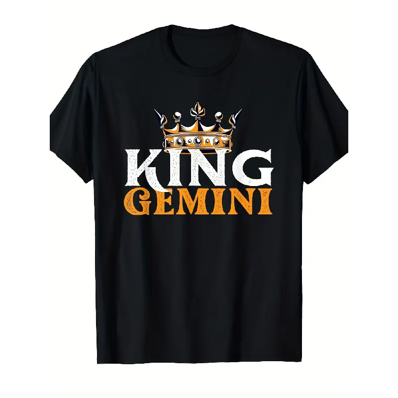 merch shirt for men Men'S King Gemini Zodiac Sign T-Shirt - Retro Astrology Graphic Tee with Gemini Lettering & Crown Design, & Orange Casual Short Sleeve Shirt for Casual Attire, Comfortable Round Neck Fit, All-Season Horoscope Apparel for Gemini Men