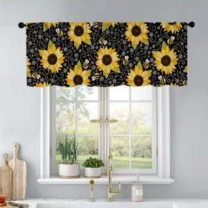 1pc Sunflower black background kitchen curtains living room bedroom bathroom home decoration 54 * 18 inches