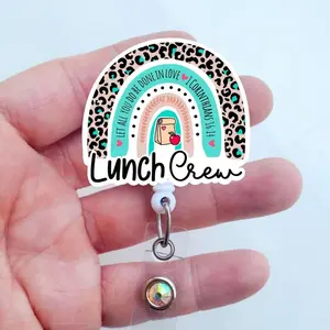 Lunch Crew Badge Reel, Cafeteria Staff Retractable ID Holder, Acrylic Lunch Lady Badge Reel Gift VG3