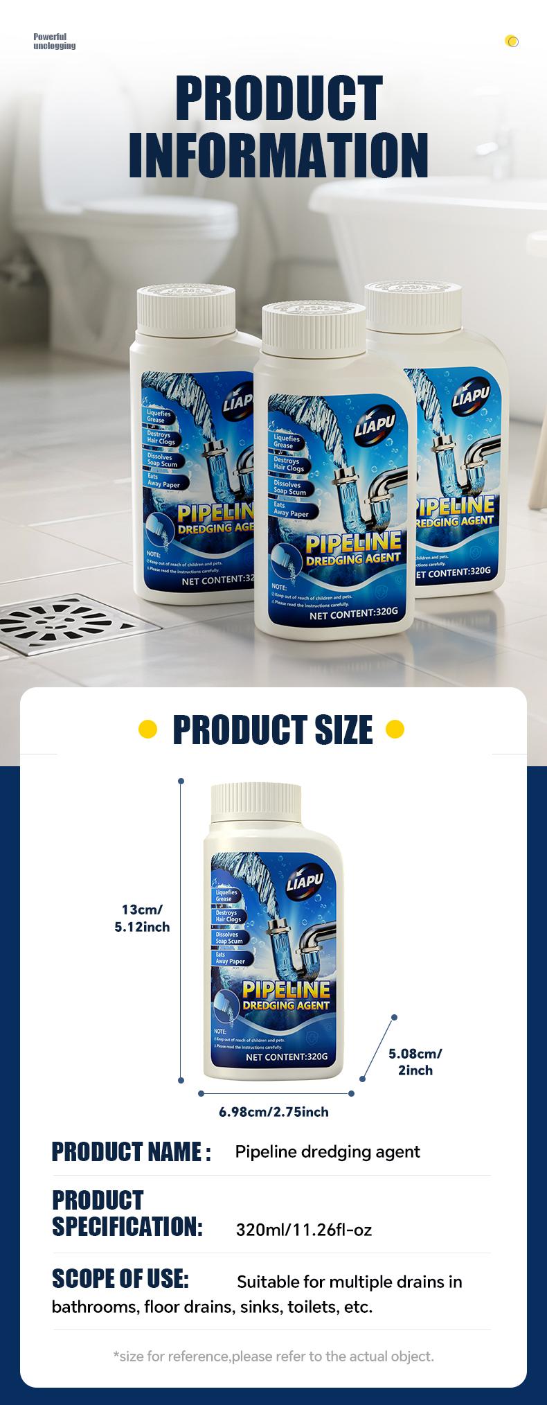 Liapu Strong Drain Cleaner for Kitchen & Bathroom Pipes Dissolves 200 Clogs Kills 99% Bacteria Removes Odors Unscented 1 Pc