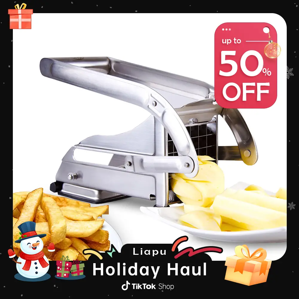 French Fry Cutter Potato Slicer, Stainless Steel Vegetable and Potato Cutter, Includes 2 Blades and Non-Slip Suction Base Kitchen