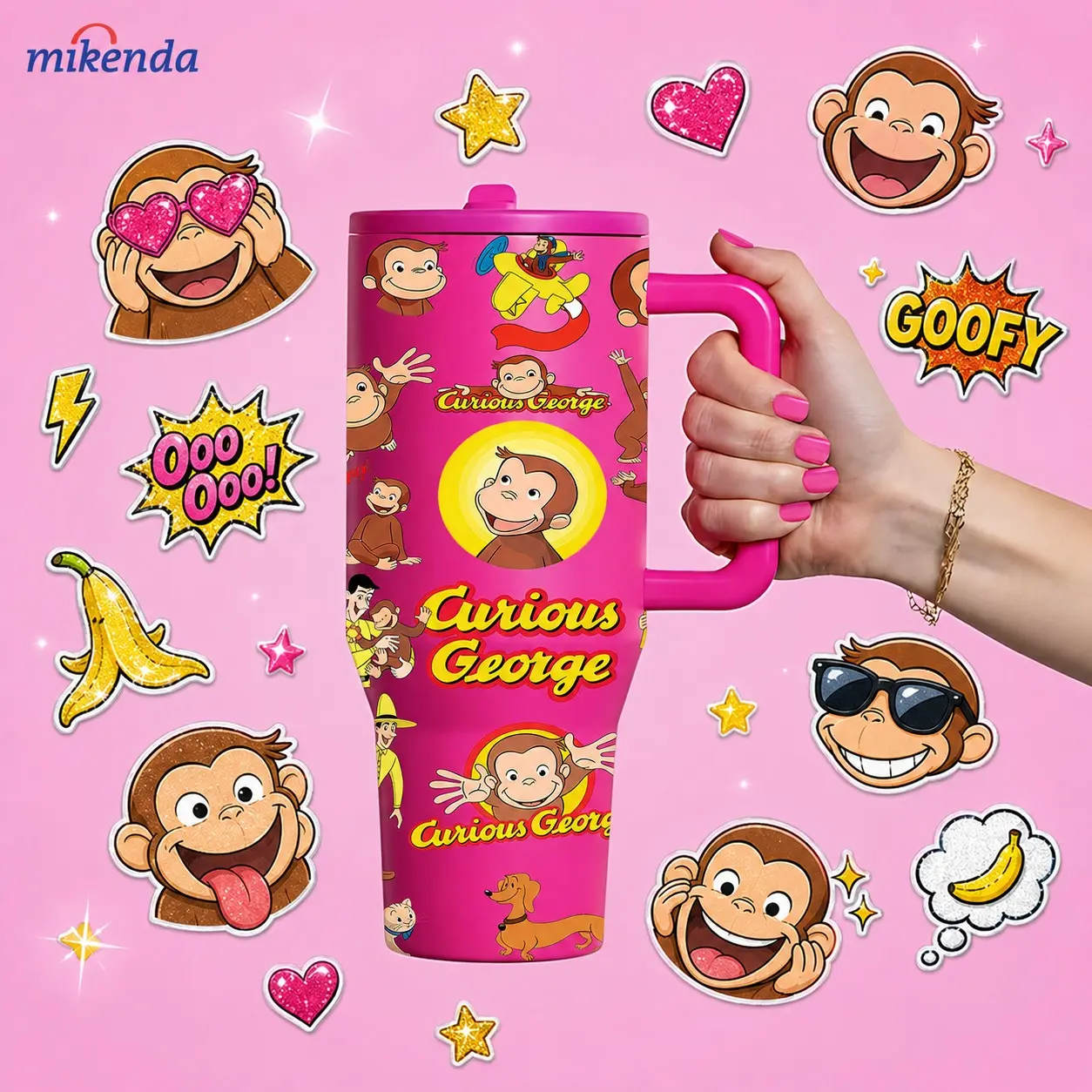 40oz Monkey Insulated Tumbler Vacuum Flask, Dual-Layer Vacuum Stainless Steel, Leak-Proof Handle, Keeps Hot 12h Cold 24h, Cartoon Meme Style, Fun Gift, Insulated Vacuum Flasks