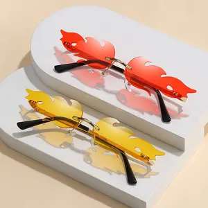 Trendy Flame Design Sunglasses Women Feather Metal Party Glasses Bold Fashion Statement Eyewear