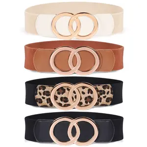 XZQTIVE Women Stretchy Wide Waist Belts, Ladies Elastic Belt for Dresses Double Ring Buckle