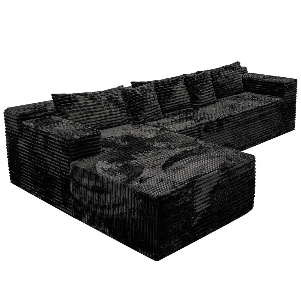 Black(plush Corduroy Fabric)-Left Facing Chaise