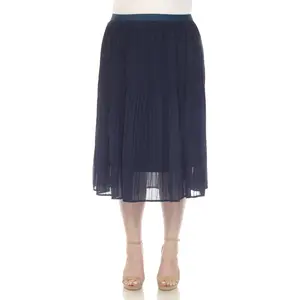 212 MAIN Lady's Elegant Navy Plus Size Pleated Elastic Waist Lined 100% Polyester Midi Chiffon Skirt - Soft, Lightweight, Comfortable, Minimalist Bottom, Flowy Midi Skirts, PS7331-02-2X, Size 2X, 1-Piece