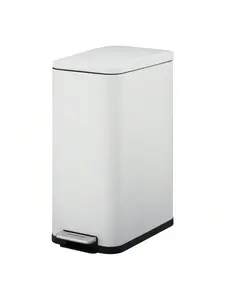 13 Gallon White Trash Can For Kitchen, Slim Step-On Garbage Can With Soft Close Lid & Removable Bucket, Fingerprint Proof Stainless Steel Waste Bin For Home Office Narrow Spaces