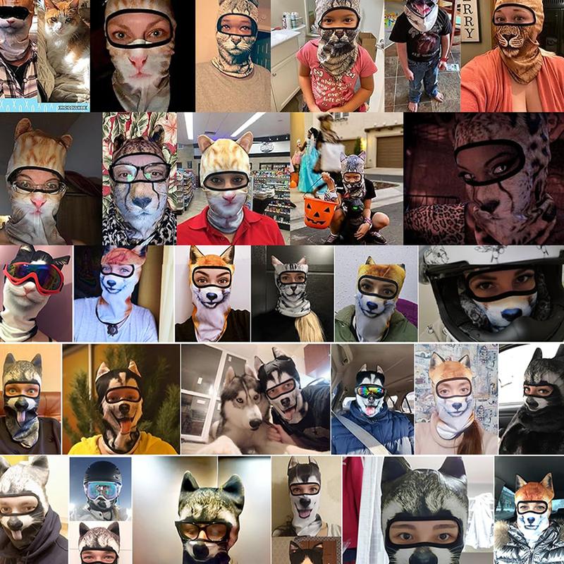 BIGWIG 3D Cat Ski Mask with Ears, All-Season Animal Head Outdoor Sports UV Protection Face Mask, Digitally Printed Mask, Cool Cat Face Cover, Suitable for Skiing, Music Festivals, Cycling, and Halloween
