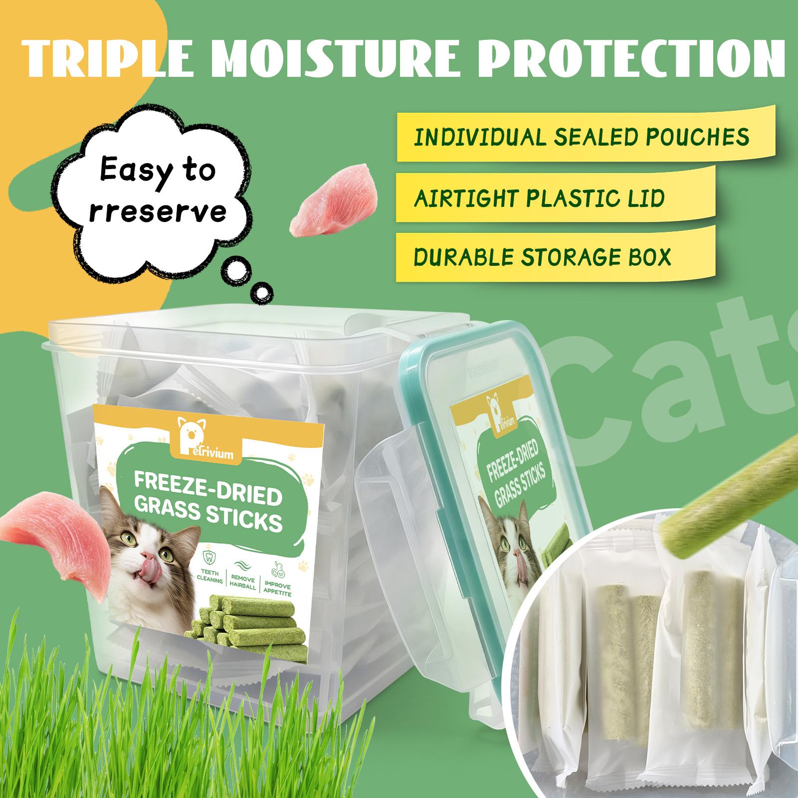 8.46oz Cat Grass Stick Freeze-dried Cat Snack - Hairball Teeth Stick - Gentle Hair Removal And Teeth Cleaning Chew Sticks, Triple Moisture Protection Cat Snacks