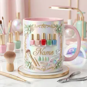 [Custom Name]Personalized Nail Tech Mug Custom Name Nail Artist Gift Manicure Coffee Mug Nail Salon Gift Beauty Lover Gift 2D Print 3D Effect 2D print 3D Effect
