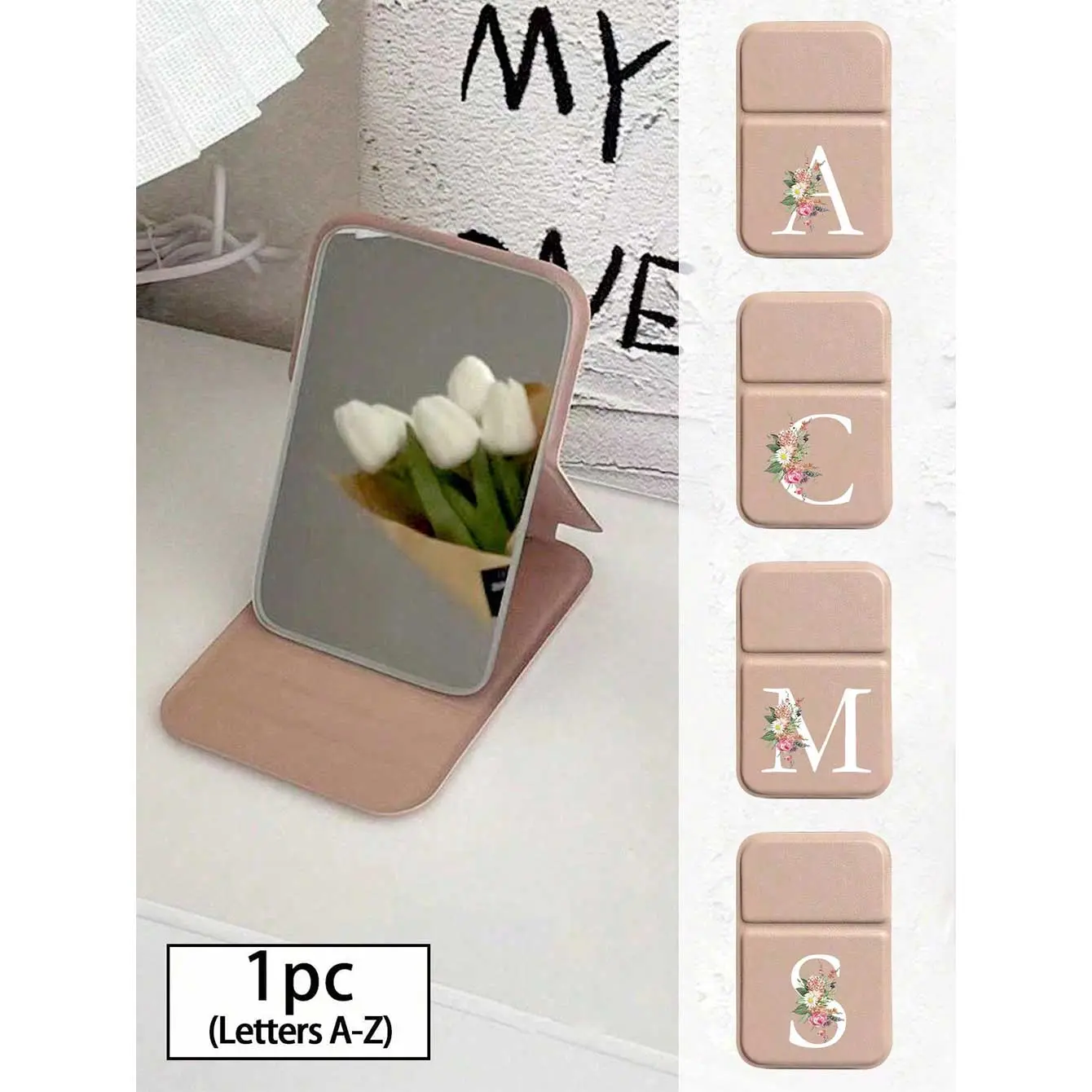 Mini First Letter Foldable Portable Makeup Mirror,A-Z Letter With Stand Makeup Mirror,Travel Mirror,Beauty Products,Desktop Makeup Mirror,Portable Folding Mirror