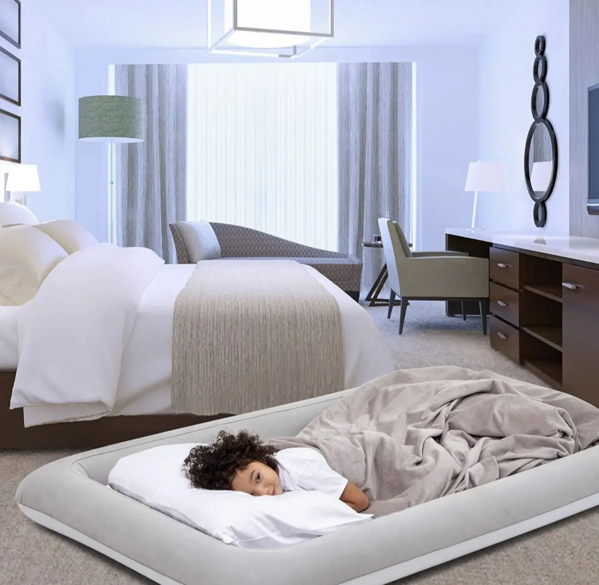 inflation Rectangular Inflatable Toddler Air Mattress, Sturdy & Lightweight Portable Bed for Travel Camping and Hiking