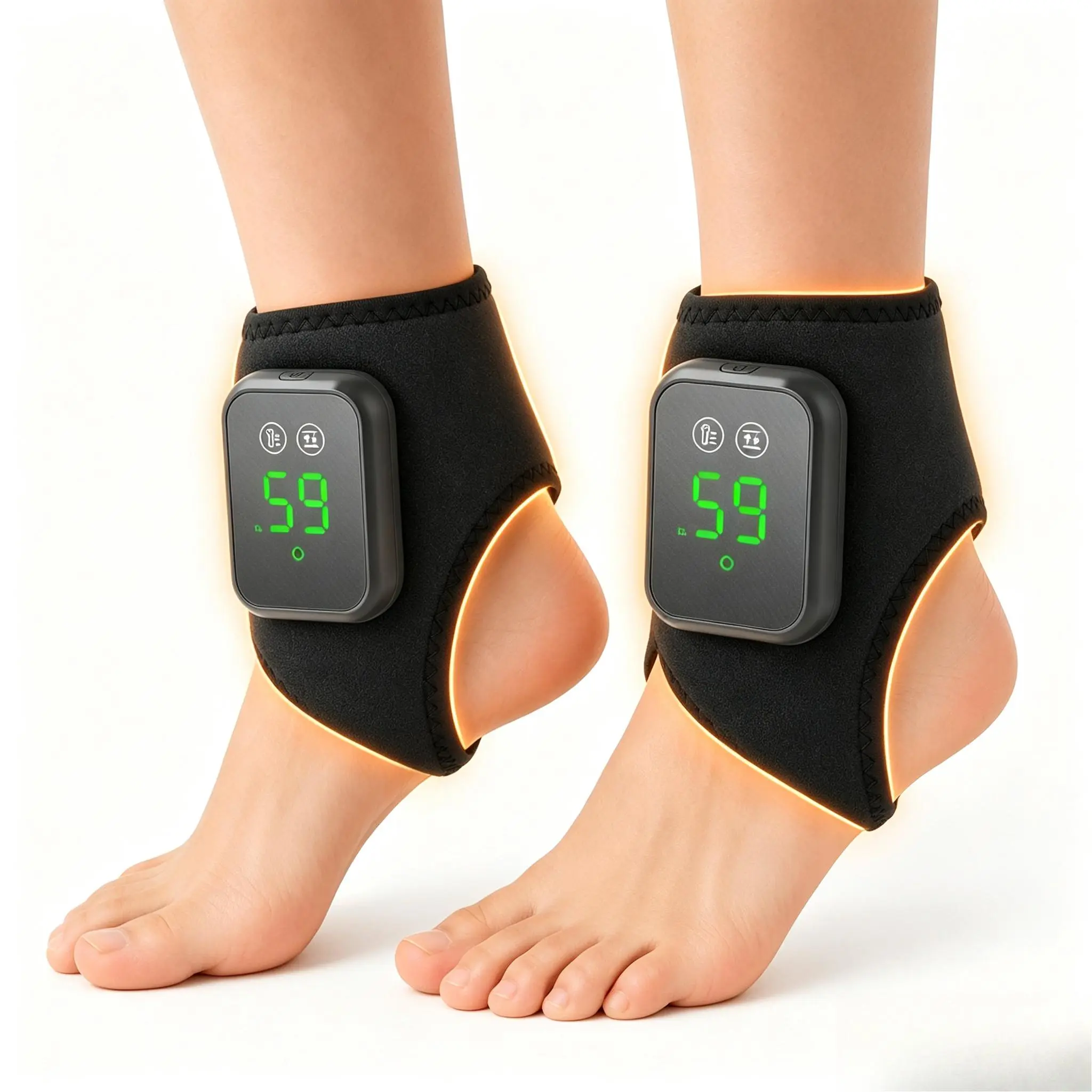2PCS Cordless Foot and Ankle Massager with Heat, Ankle Heating Pad Wrap with Massage, Ankle Massager for Pain Relief, 5 Heat & 3 Vibration Settings, 30-Minute Timer for Home, Office, Travel