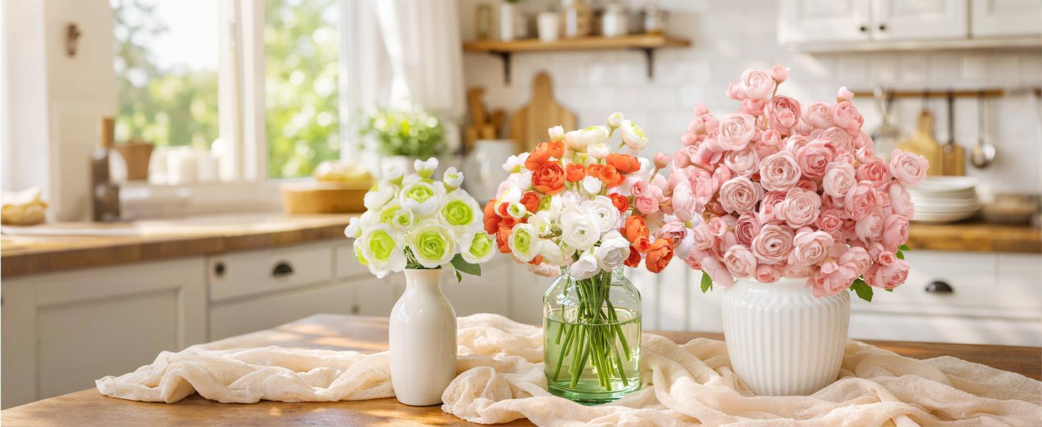SHareconn 30Pcs Mini Artificial Ranunculus Flowers Faux Silk Spring Bouquets for DIY Wedding Bridal Shower Home Decor Premium Silk Dual Bloom Design