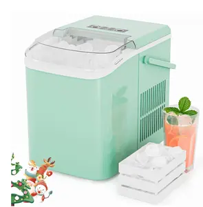 Countertop Ice Maker, Machine Self-Cleaning, 2 Sizes Bullet Ice, Portable Ice Machine with Ice Scoop, Basket and Handle, Green