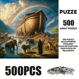 500 Piece Noah's Ark Theme Jigsaw Puzzle, Large Adult Family Interactive Toy, DIY Home Decor Brain Challenge, Holiday Scene, Perfect Gift