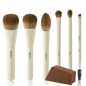 BEILI Mini Travel Makeup Brush Collection 6pcs Portable Set in White Pink & Cream Corn Fiber Charcoal Nylon Options Cute Drawer Box Gift for Her