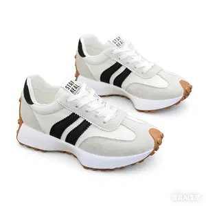 Women's Retro 70s Inspired Chunky Platform Sneakers, Suede & Nylon Upper, Striped Detail, Casual Dad Shoes for American Fashion Lovers