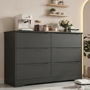 Modern 6-Drawer Dresser Cabinet, Deep Storage Chest with Wide Top, Tall Organizer for Bedroom, Living Room, Hallway, or Kids Room