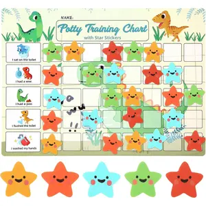 Potty Training Chart for Toddlers with 40 Reusable Magnetic Star Stickers, Interactive Reward Chart for Toilet Training (Dinosaur)