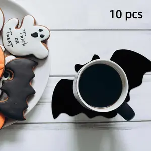 10pcs Bat-Shaped Rubber Coasters Set Non-Slip Heat Resistant Decorative Cup Mats for Home Kitchen Office Gothic Table Decor
