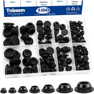 Tnisesm 100PCS 7 Sizes Black Rubber Plugs for Round Holes Silicone Plugs, 1/2" 3/8" 5/16" 1/4" 1/5" Round Hole Plug Snap Locking, Used for Furniture