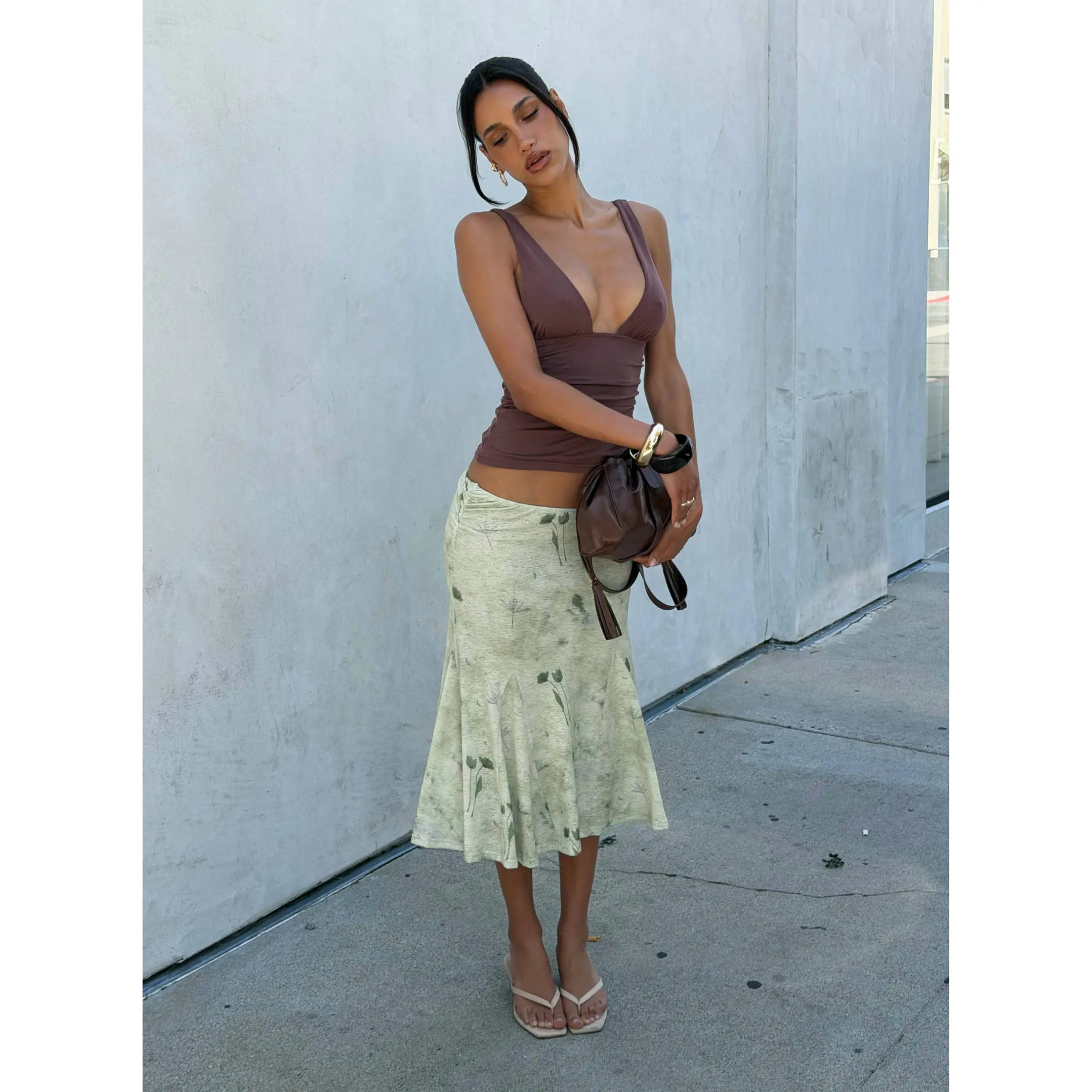 Lewish Low Rise Midi Skirt Green Floral Lewish Low Rise Midi Skirt Green Floral