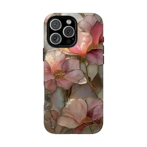 Blush Pink Floral Tough Phone Case, Luxury Romantic Flower Phone Case for iPhone 17 16 15 14 13 12 11