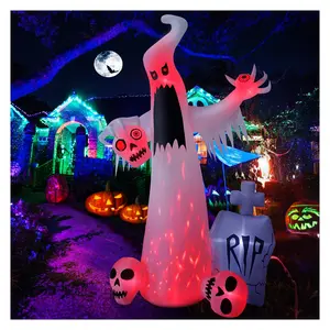 12 FT Giant Halloween Inflatable White Ghost with Skull Heads, LED Blow Up Yard Decoration for Lawn, Garden, Porch, Party and Outdoor Display
