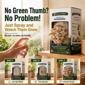 HarvestAtHome Indoor Mushroom Grow Kit 3.5lb - Organic Oyster, 1-7 Days Growth, No Soil/Sun Required, Multiple Harvests, Perfect for Home Kitchen & Gardening Enthusiasts