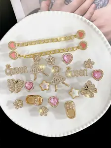 20 Piece Fashionable Rhinestone Flower Heart DIY Detachable Shoe Charms, All-Season Garden Sandal Decorations, Great Holiday Gift, Rhinestone Bling Shoe Charms
