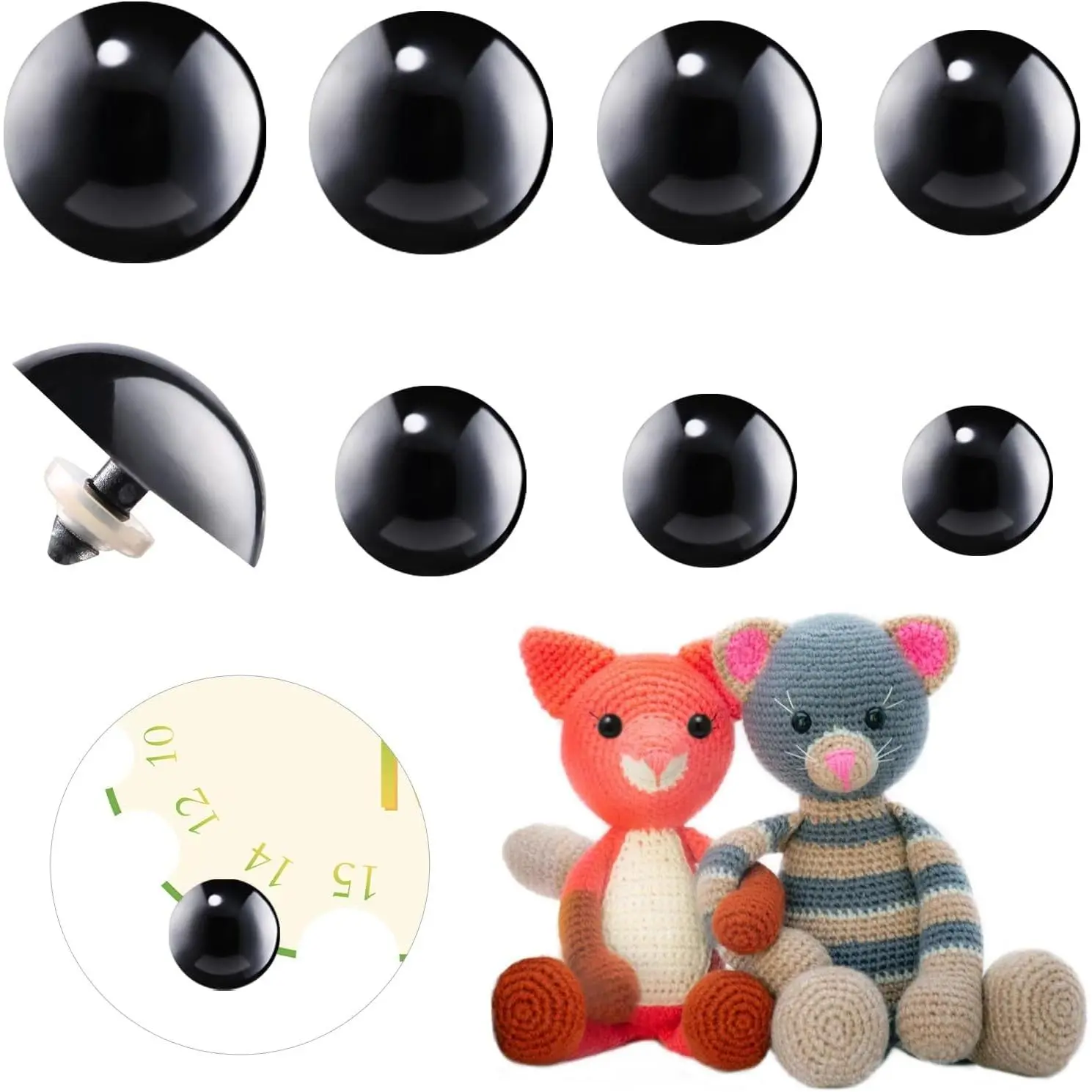 132 count 14-30mm Large Safety Eyes with Washer for Amigurumi Black Safety Eyes for Crochet Stuffed  Eyes Craft Doll Plastic Safety Eyes for DIY  Making Supplies Halloween Decorations