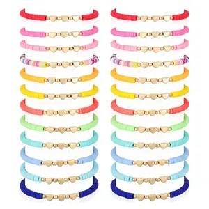 24 Pcs Colorful Friendship Heart Bracelets - Boho Beaded Stretch Bracelets for Women, Festival & Party Favor Gifts
