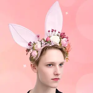 Cute Floral Bunny Ear Headband for Birthday Parties, Perfect Hair Accessories for Easter and Christmas Celebrations