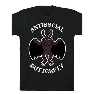 Men' Antisocial Butterfly Mothman T-Shirt - Relaxed Fit Short Sleeve Round Neck Casual Top with Iconic Mothman Graphic Print, Soft Breathable Suitable for Birthday Gifts, Casual Attire & Themed Outfits (Machine Washable)
