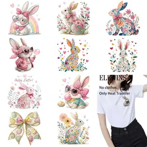 12Pcs Easter Cute Rabbit Iron on Transfers DIY Heat Transfer Stickers for T-shirts Jeans Hats Bags Washable No Crack Fabric Decals for Festival Costume Craft