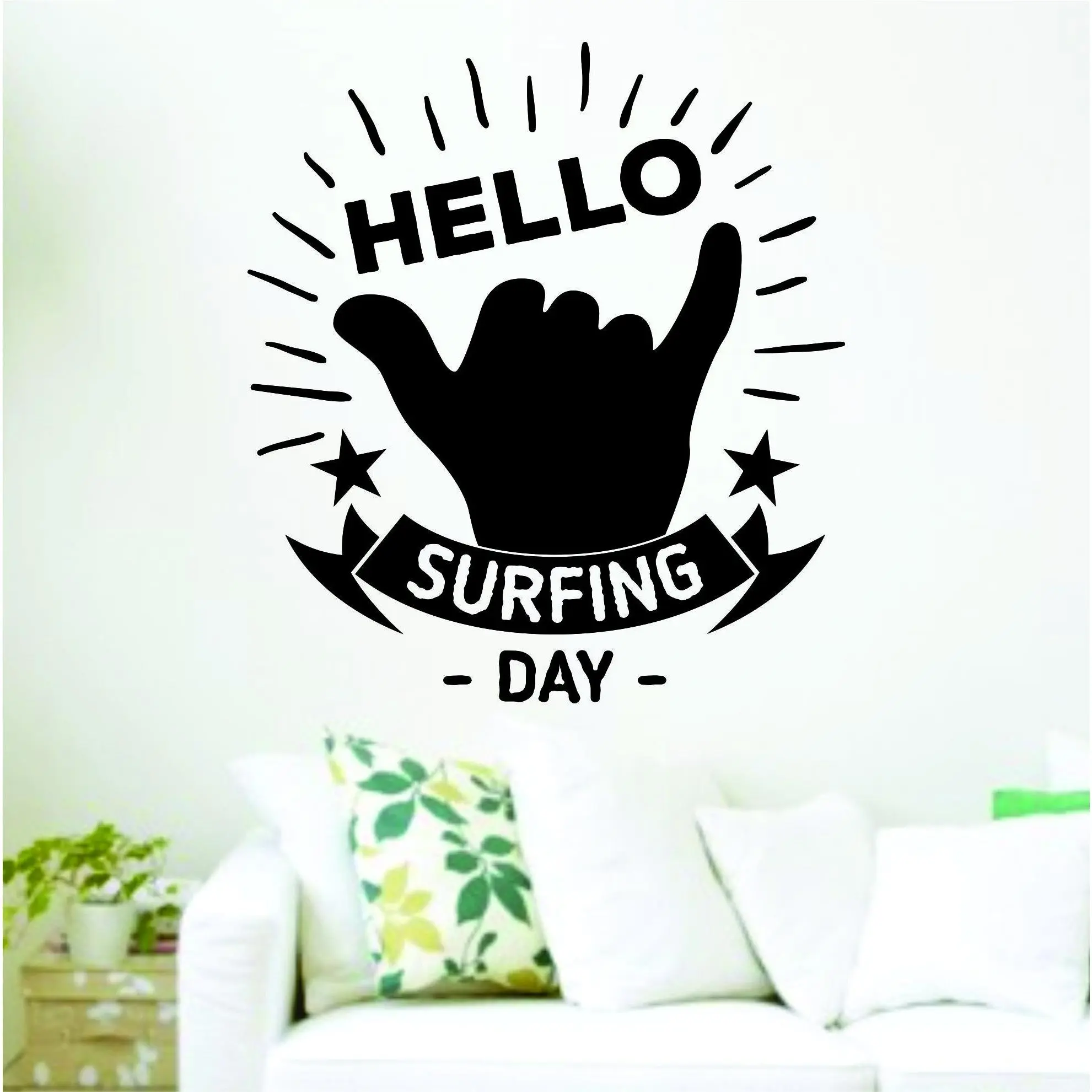 Dabbledown Decals Surfing Day Shaka Hand Hello Surfing Surfboard Decal Sticker Wall Boy Girl Teen Child