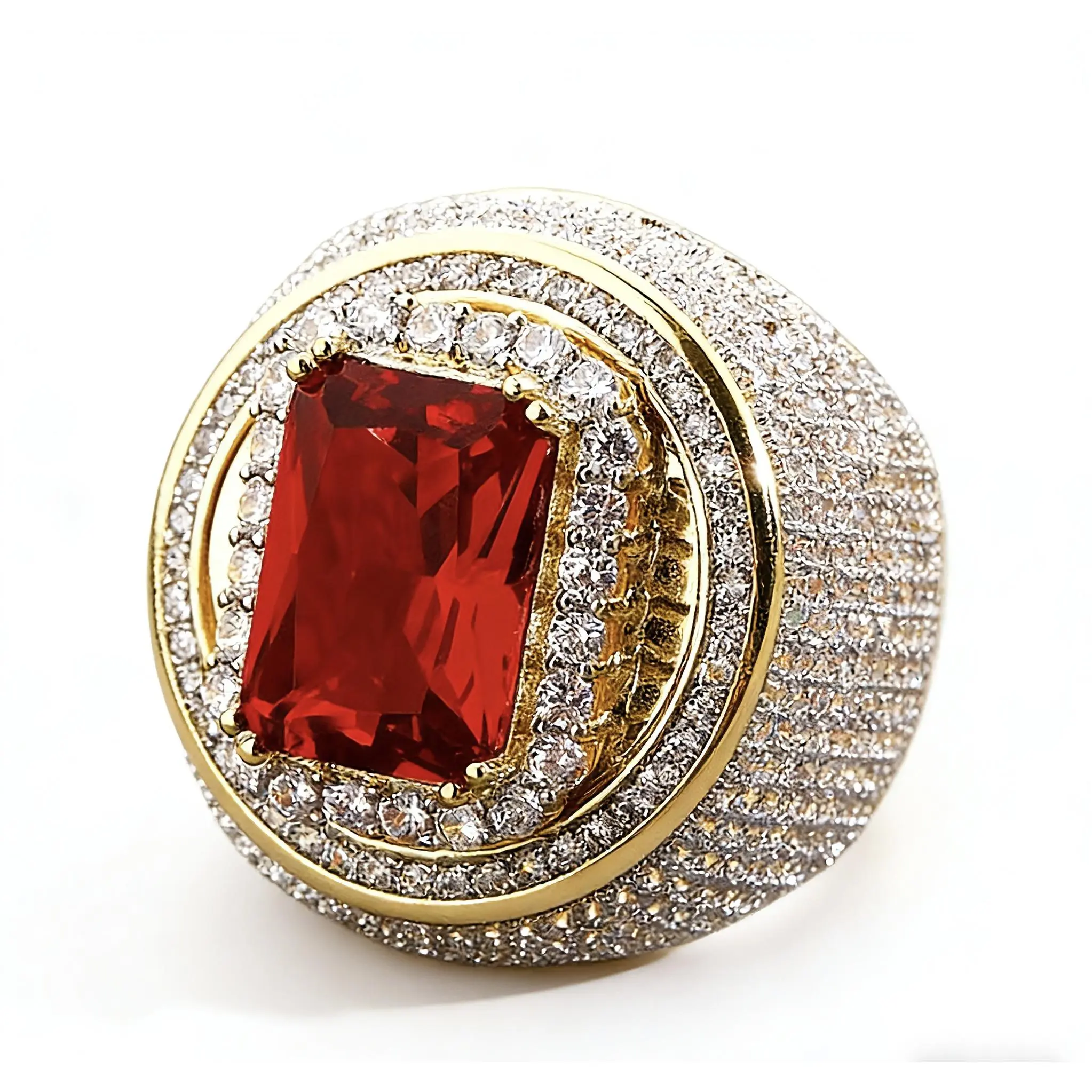 European and American Men's Full Zircon Ruby Ring Exaggerated Personality Retro Inlaid Copper Zircon Ring High-end Gift