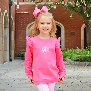 Pink Ruffle Sweatshirt - Girls Long Sleeve French Terry Top