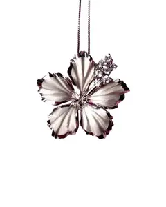 Hibiscus Flower Necklace – Sterling Silver Rhodium Plated Hawaiian Pendant With CZ Stone