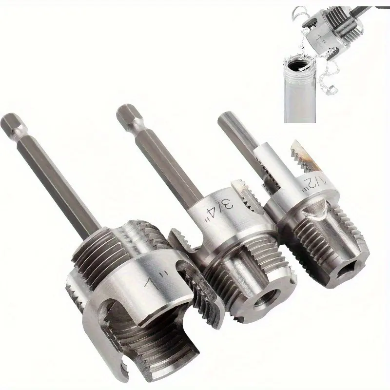 Alloy Pipe Thread Tool Set, 3-Piece Kit, Hand Tools for DIY & Professional Plumbing, Compatible with PVC Ppr Mpp Pipes, 1/2", 3/4", 1" Sizes